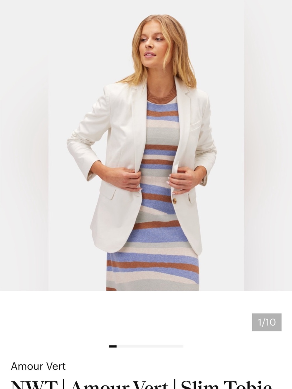 Amour Vert Cream Tailored Single-Button Blazer